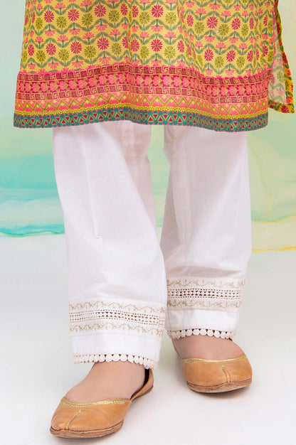 Embroidered Junior Straight Pant -White