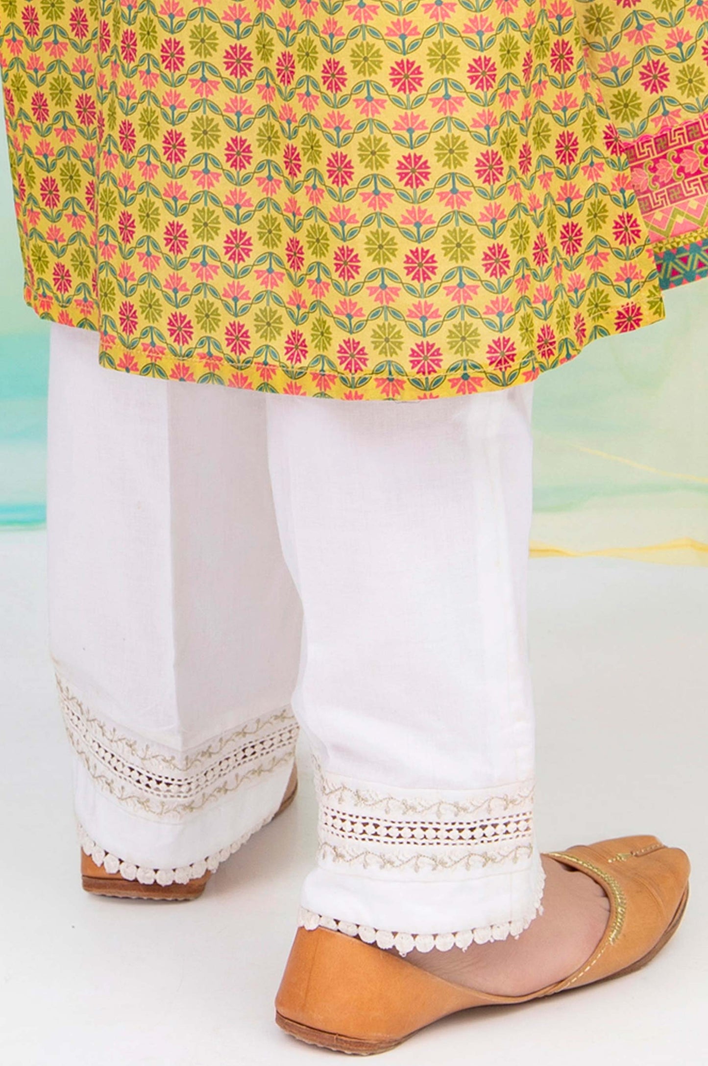 Embroidered Junior Straight Pant -White