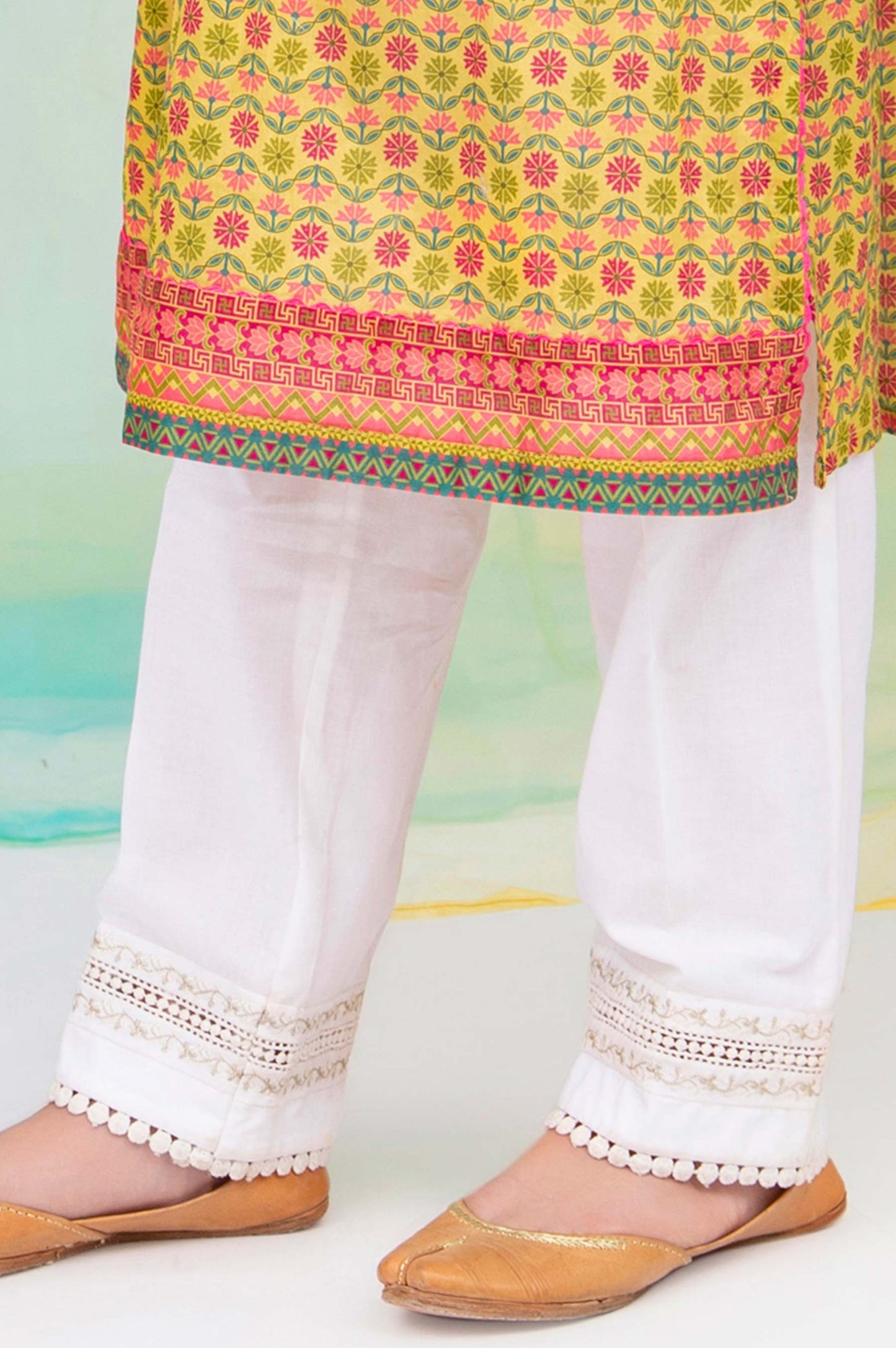 Embroidered Junior Straight Pant -White