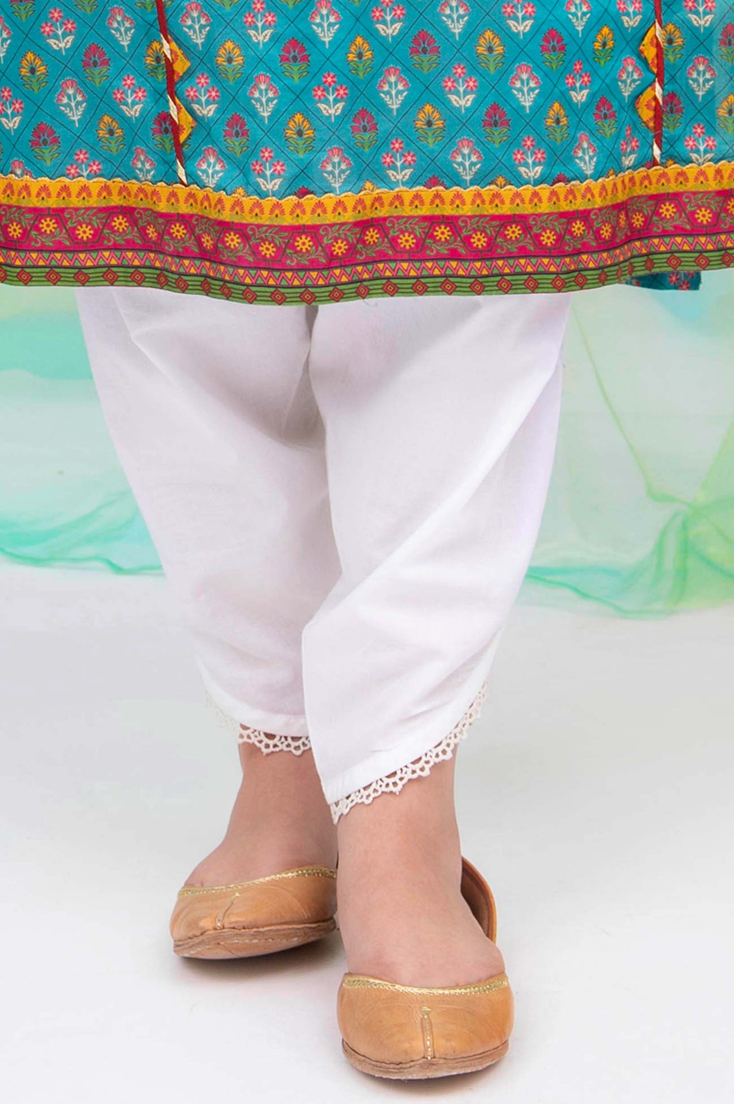 Embellished Cambric Junior Shalwar -White