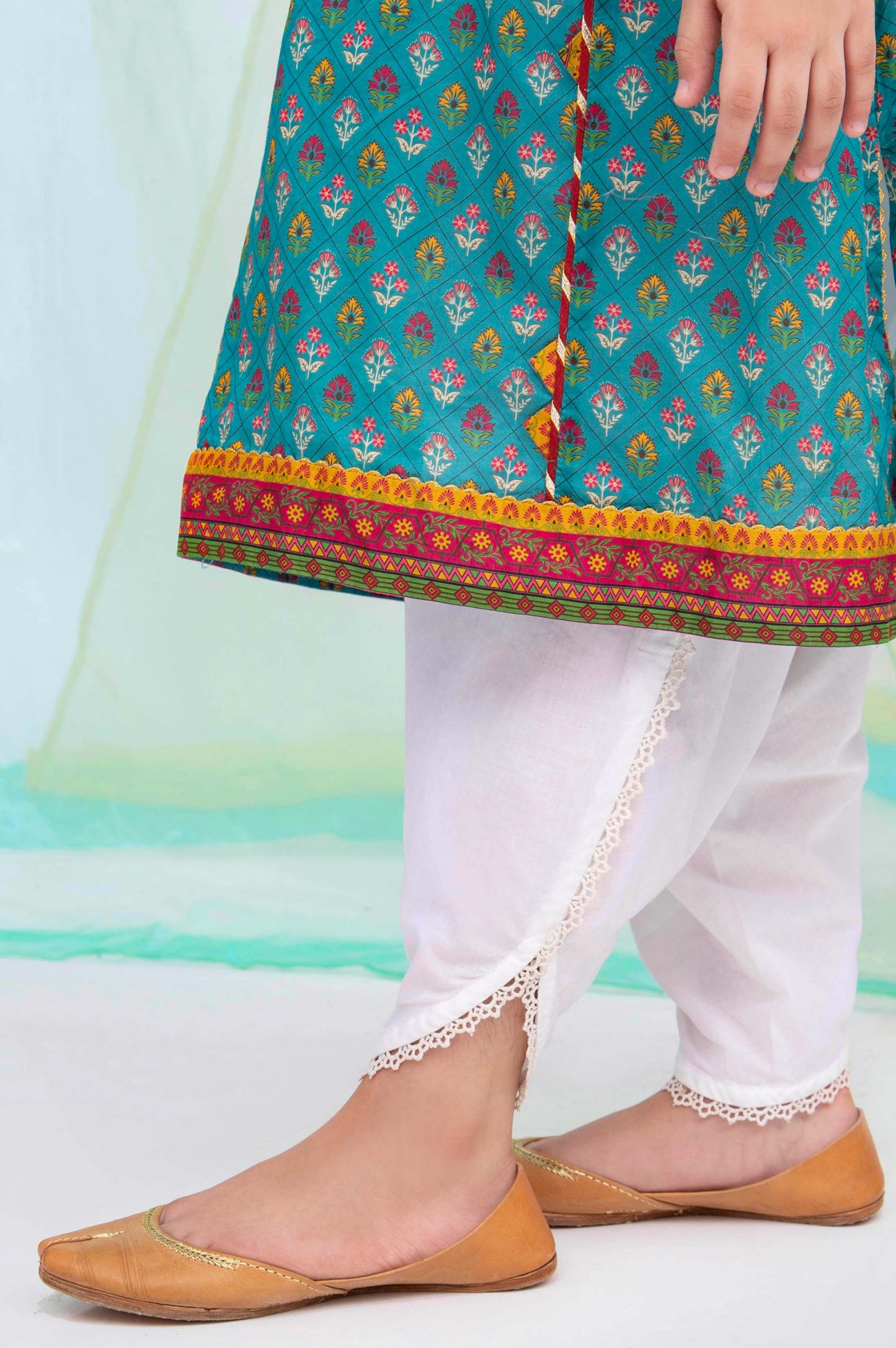 Embellished Cambric Junior Shalwar -White