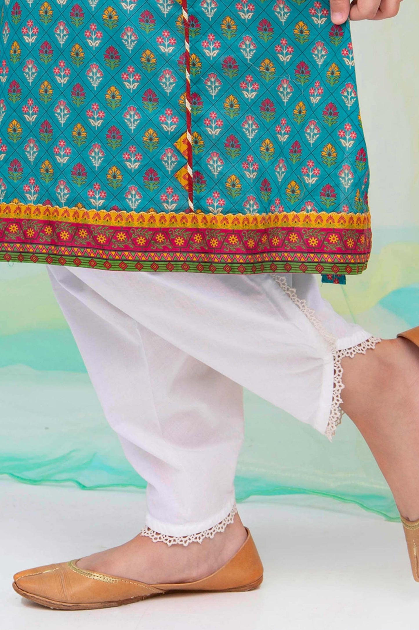 Embellished Cambric Junior Shalwar -White