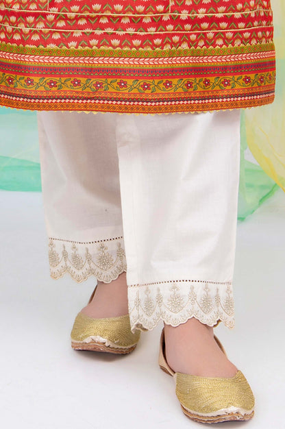 Embroidered Junior Straight Pant -Off White