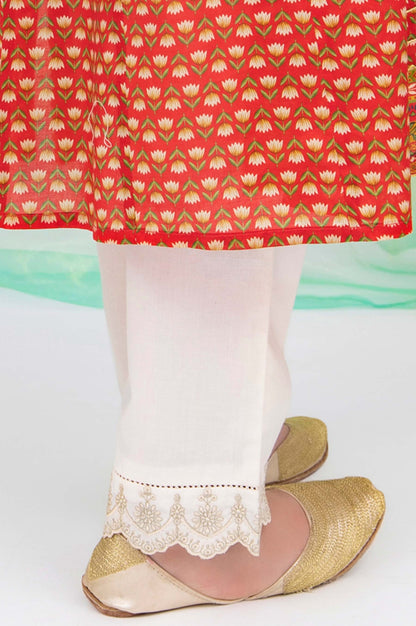 Embroidered Junior Straight Pant -Off White