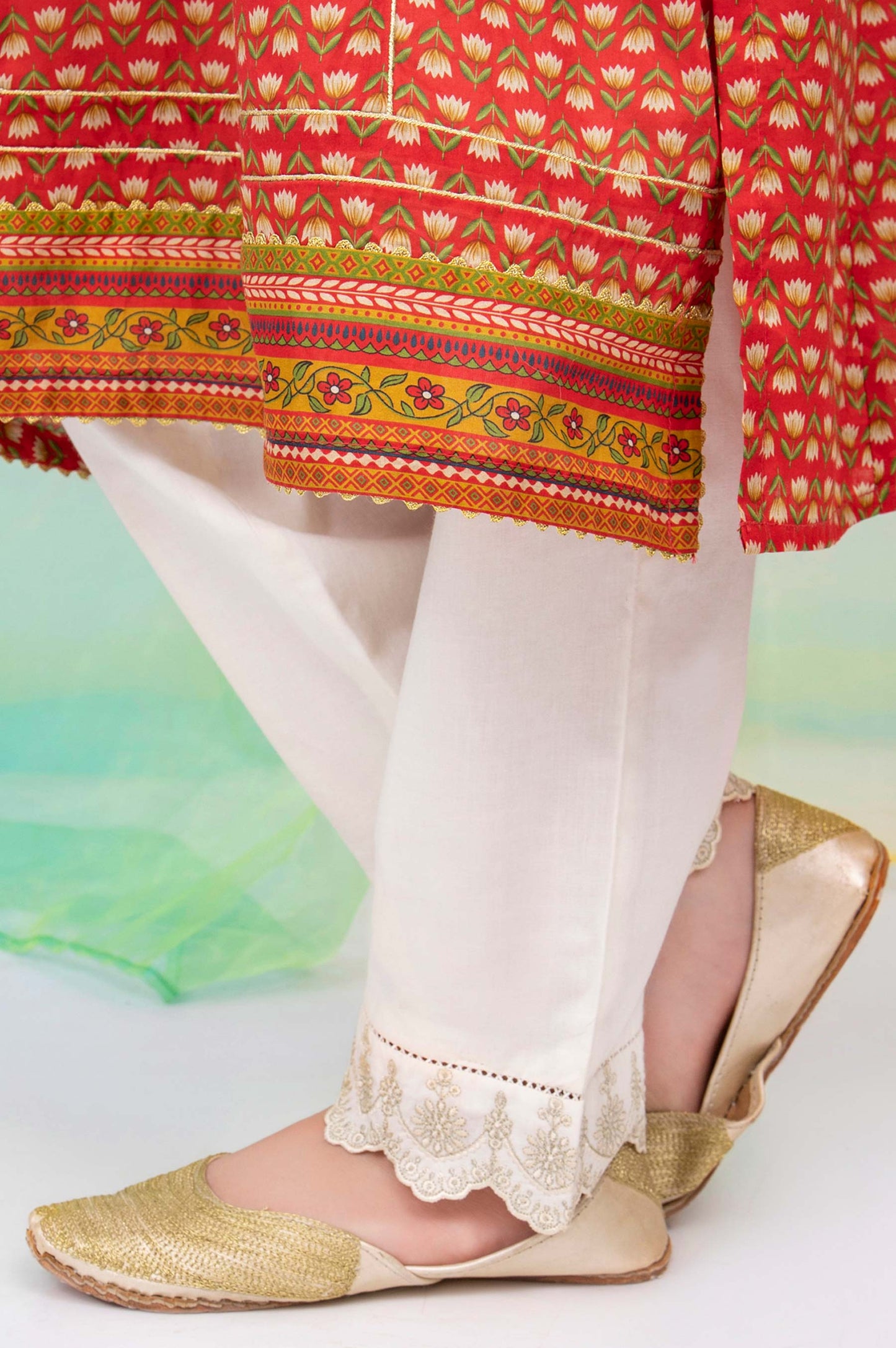 Embroidered Junior Straight Pant -Off White