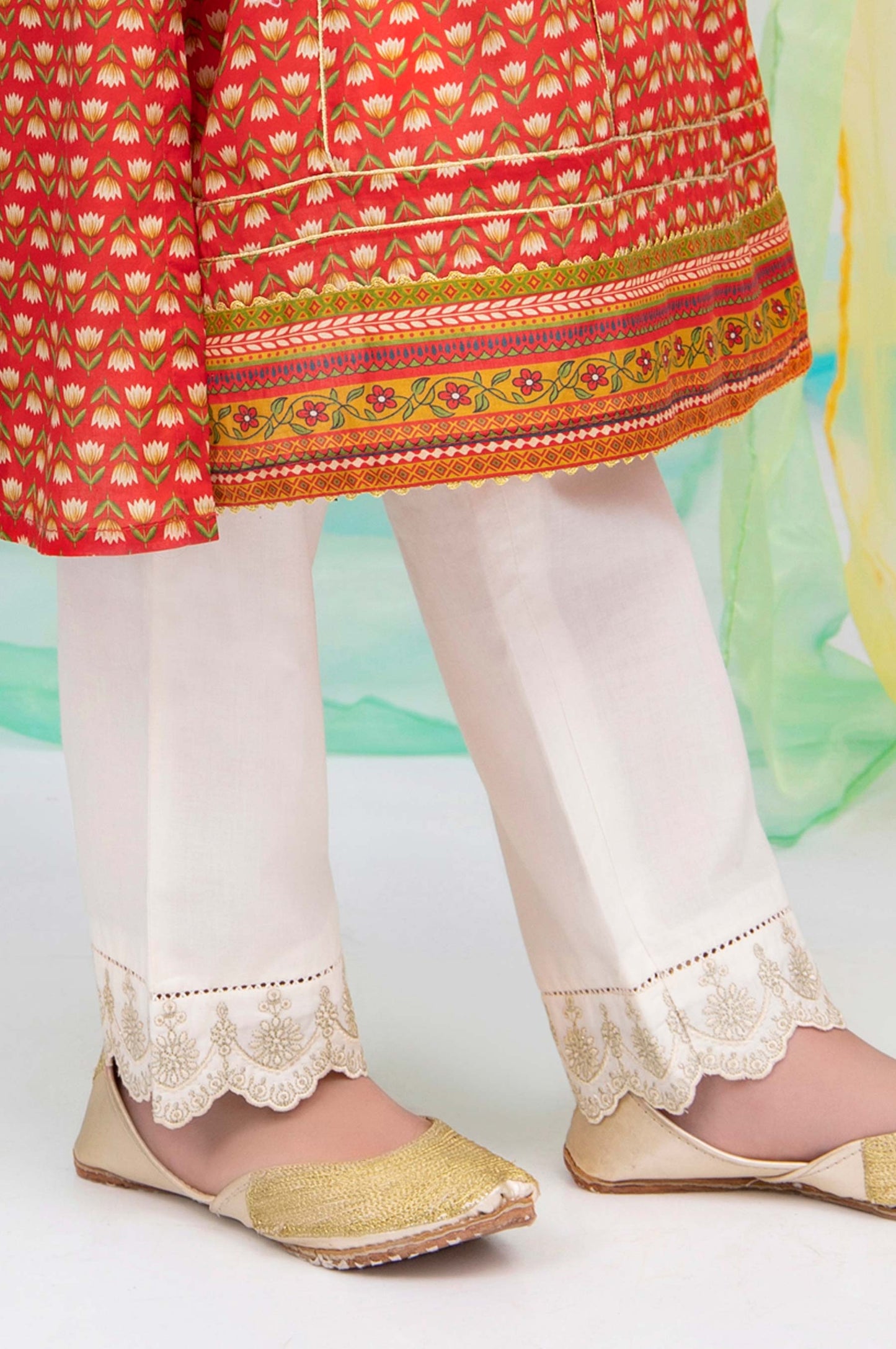 Embroidered Junior Straight Pant -Off White