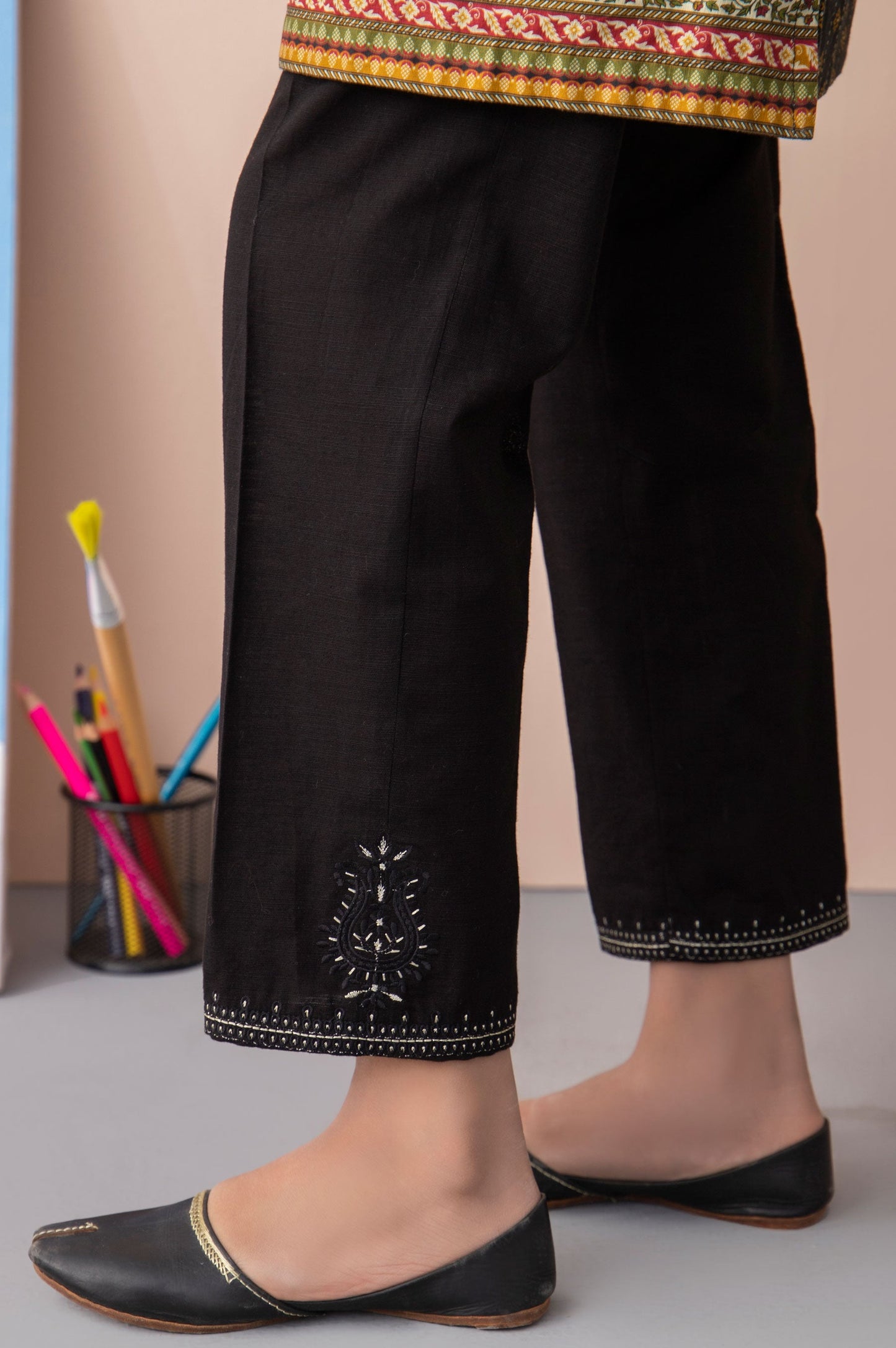 Embroidered Khaddar Junior Pant - Black