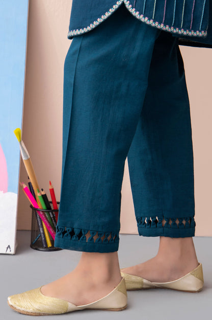 Embellished Khaddar Junior Pant - Moroccan Blue