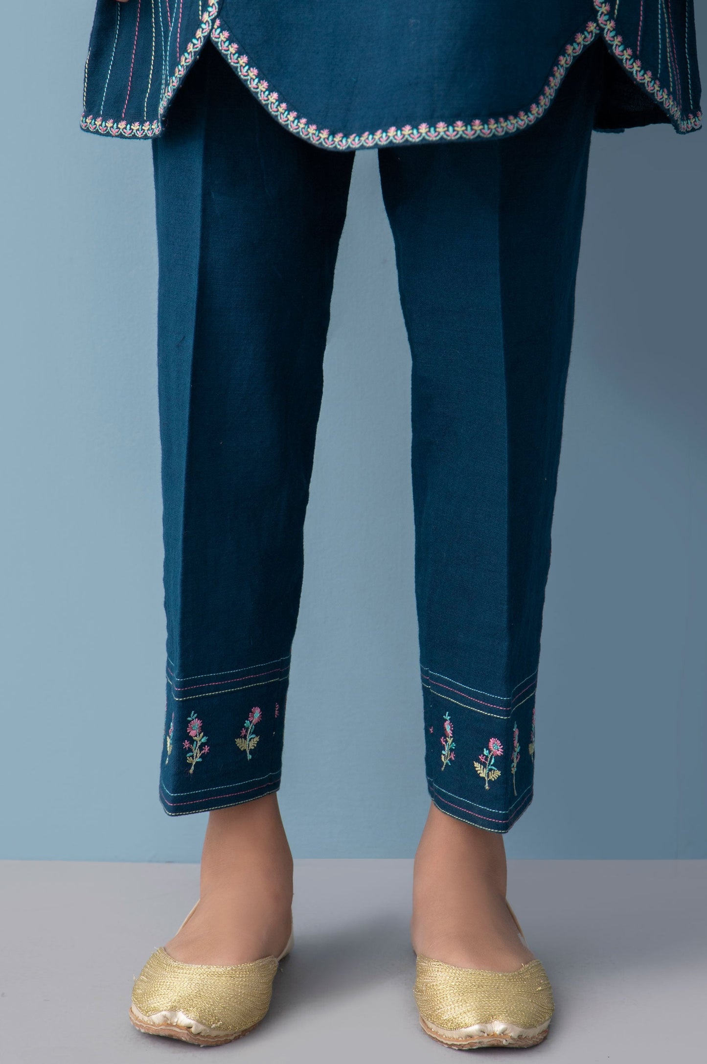 Embroidered Khaddar Junior Pant - Moroccan Blue