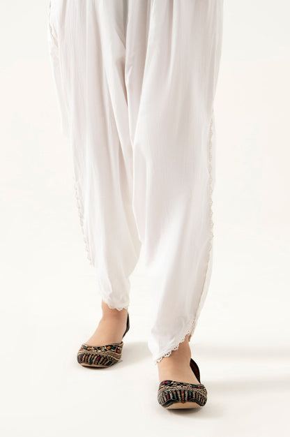 Embellished Tulip Pants  - White