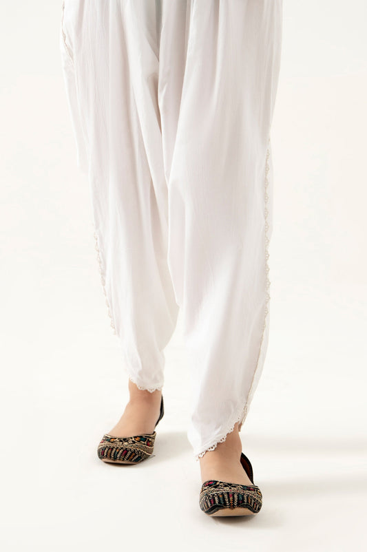 Embellished Tulip Pants  - White