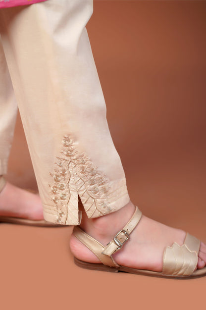 Embroidered Cambric Cigerrette Junior Pants  - Beige