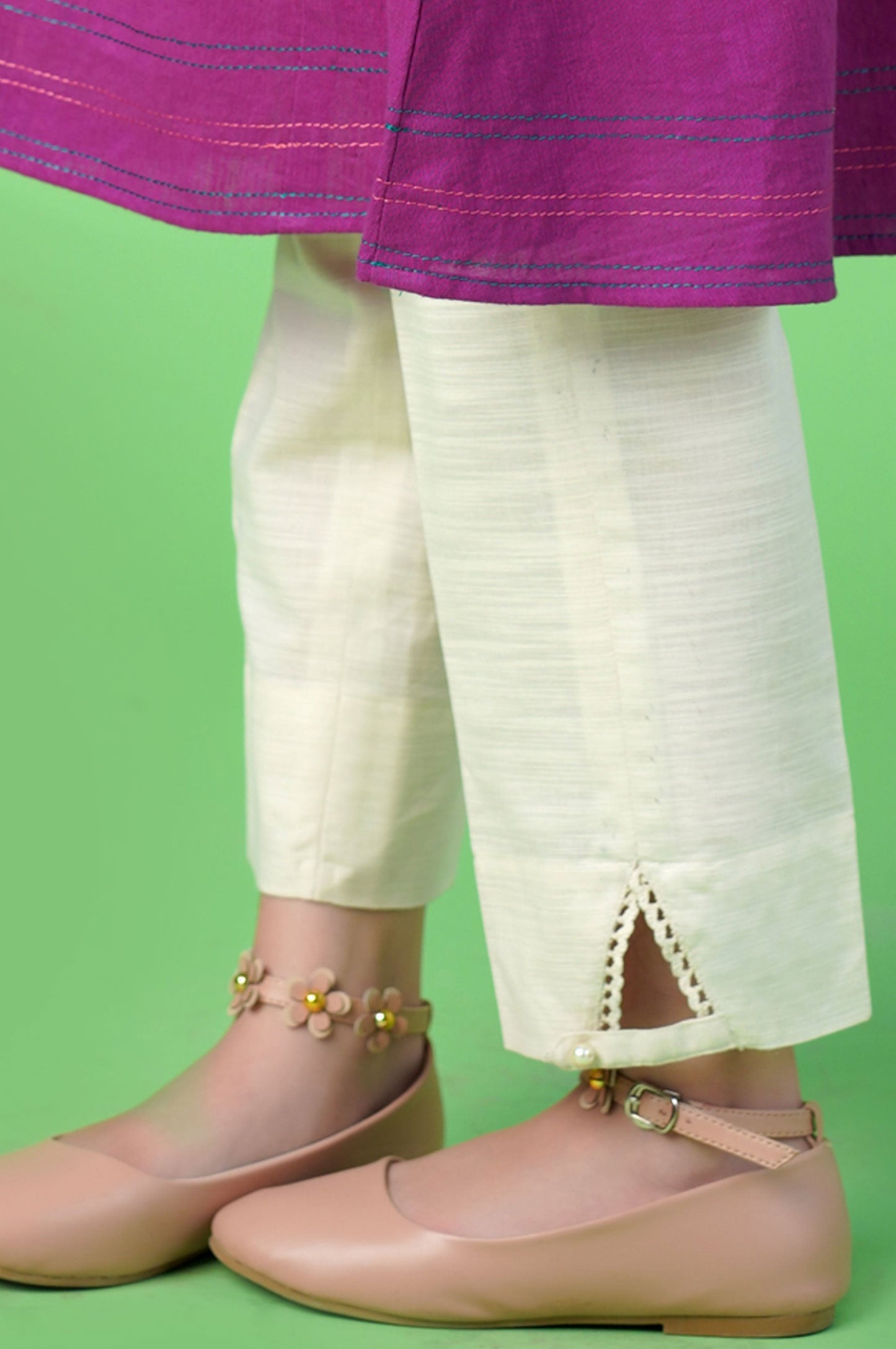 Stylized Khaddar Cigeratte Junior Pant - Off White