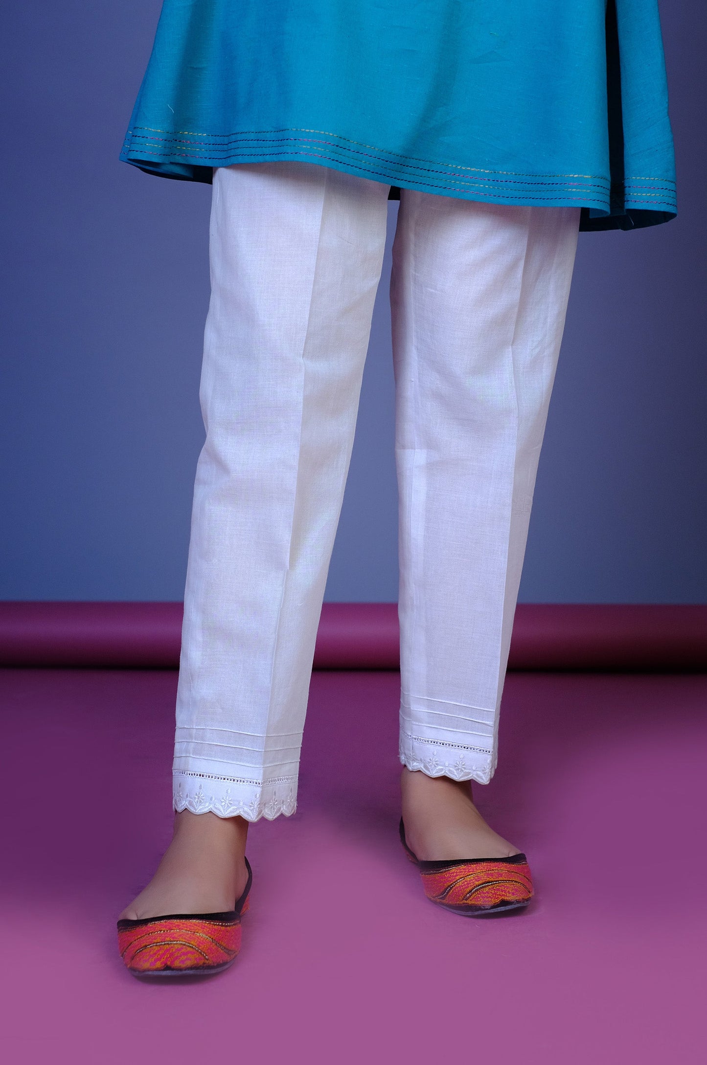 Stitched 1 Piece Embroidered Cambric Junior Pants