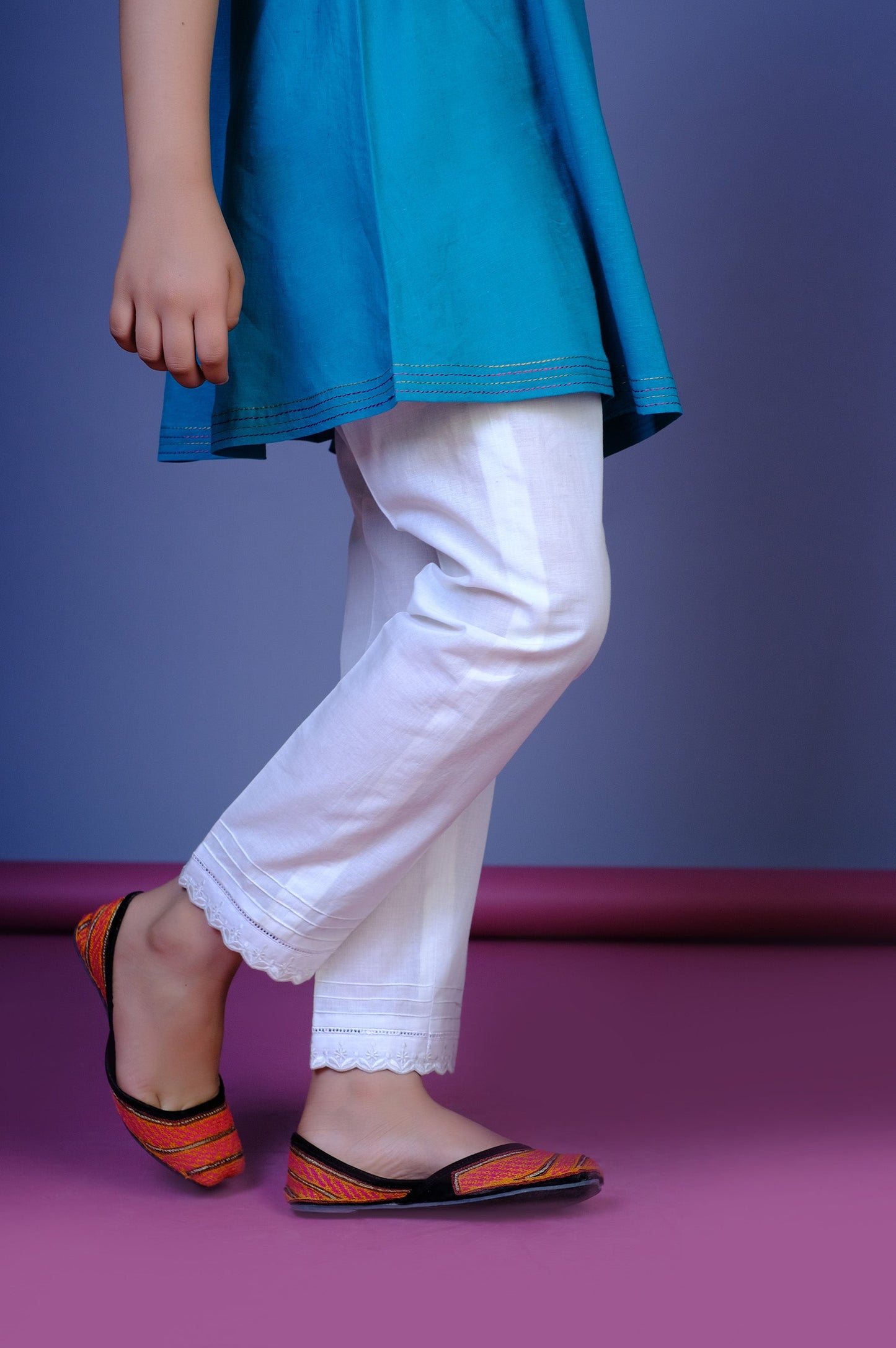 Stitched 1 Piece Embroidered Cambric Junior Pants