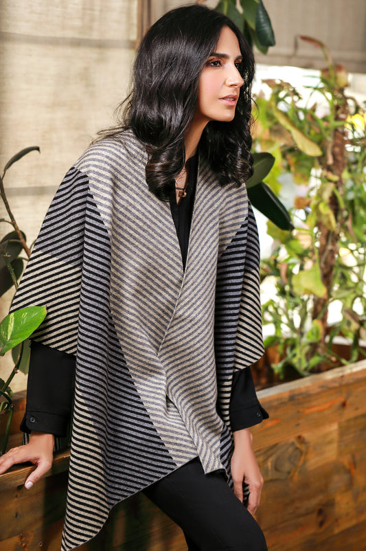 Monotone Striped Cape Shawl