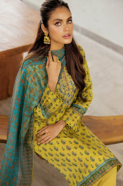 Stitched 3 Piece Embroidered Lawn with chiffon Dupatta