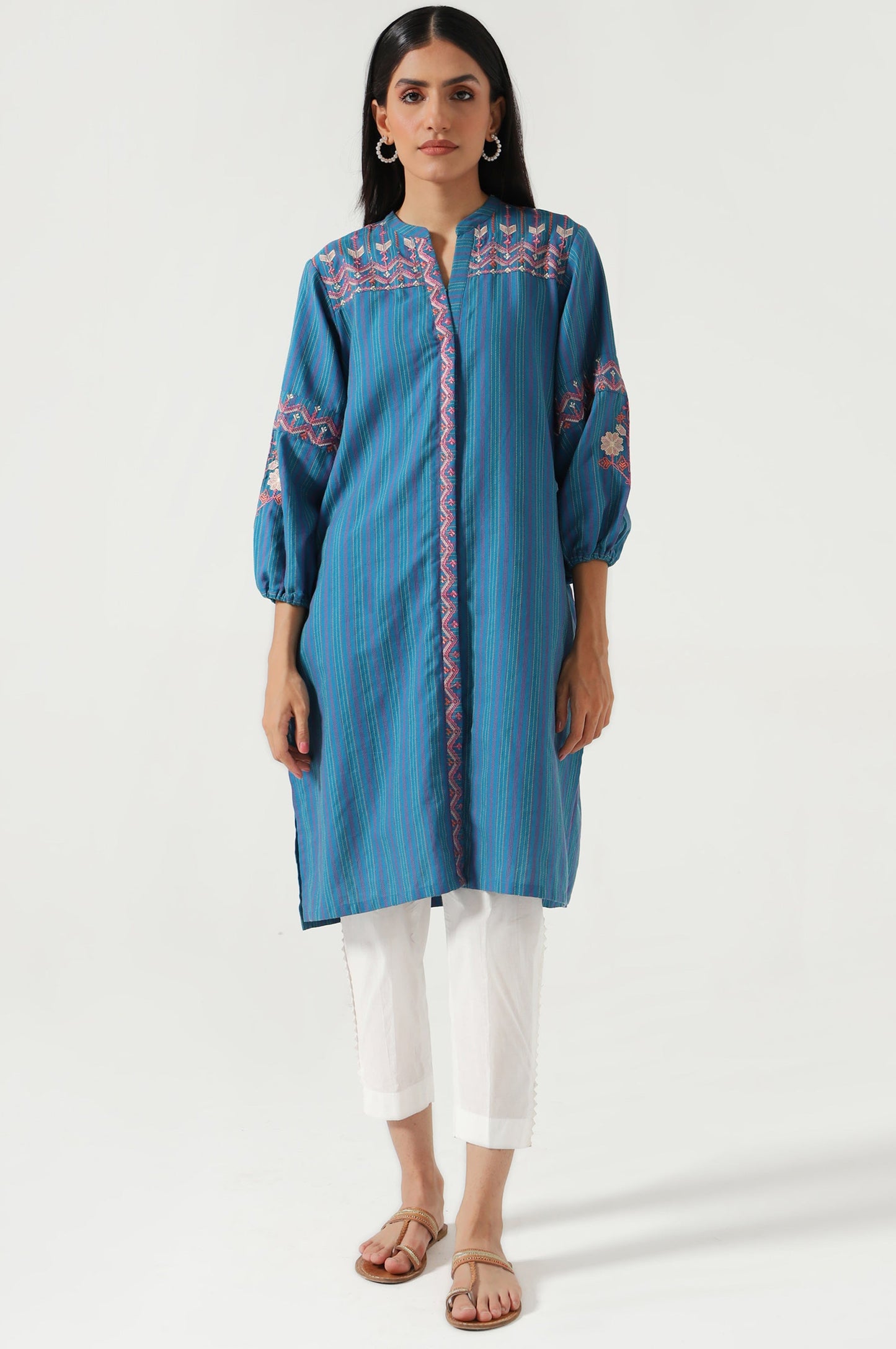 Stitched 1 Piece Embroidered Yarn Dyed Shirt