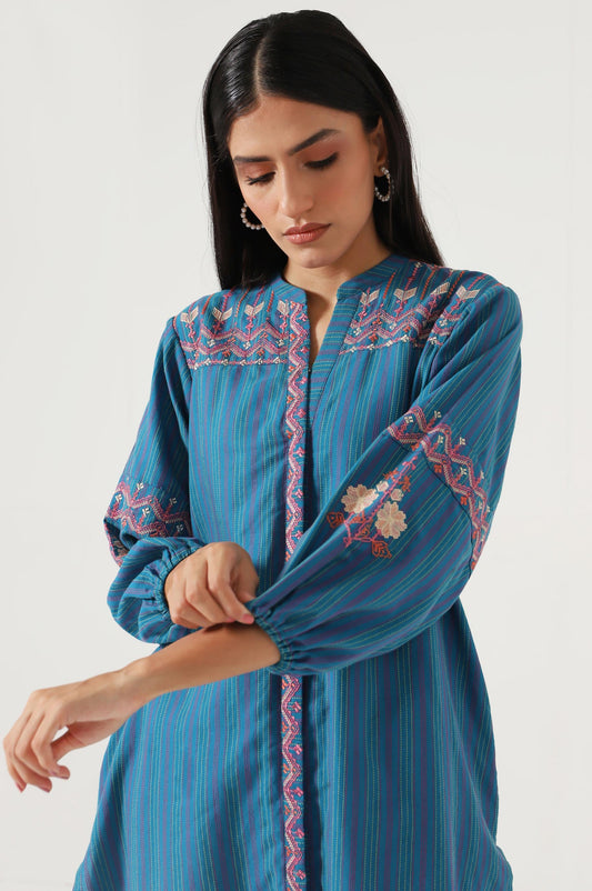Stitched 1 Piece Embroidered Yarn Dyed Shirt