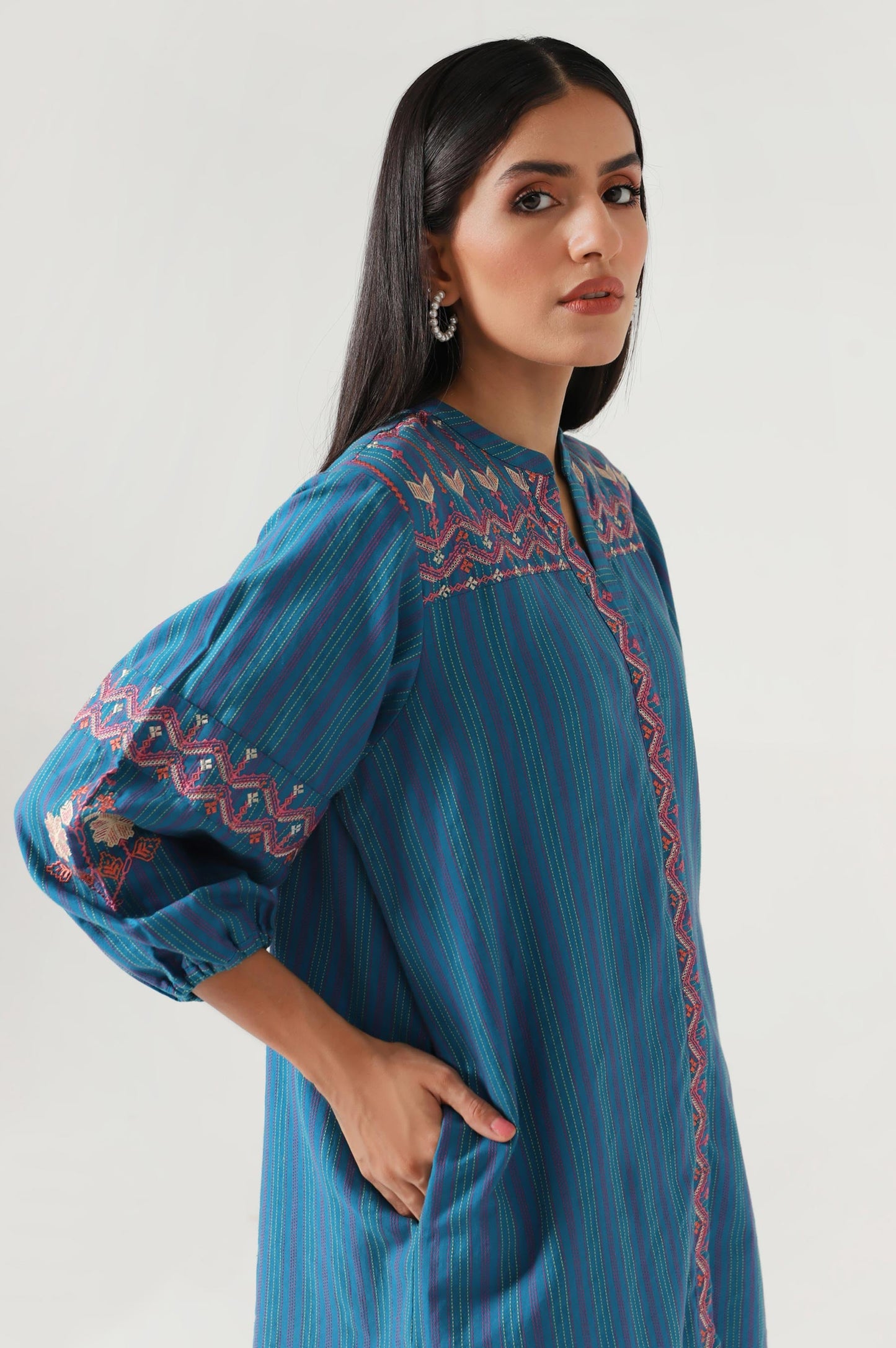 Stitched 1 Piece Embroidered Yarn Dyed Shirt