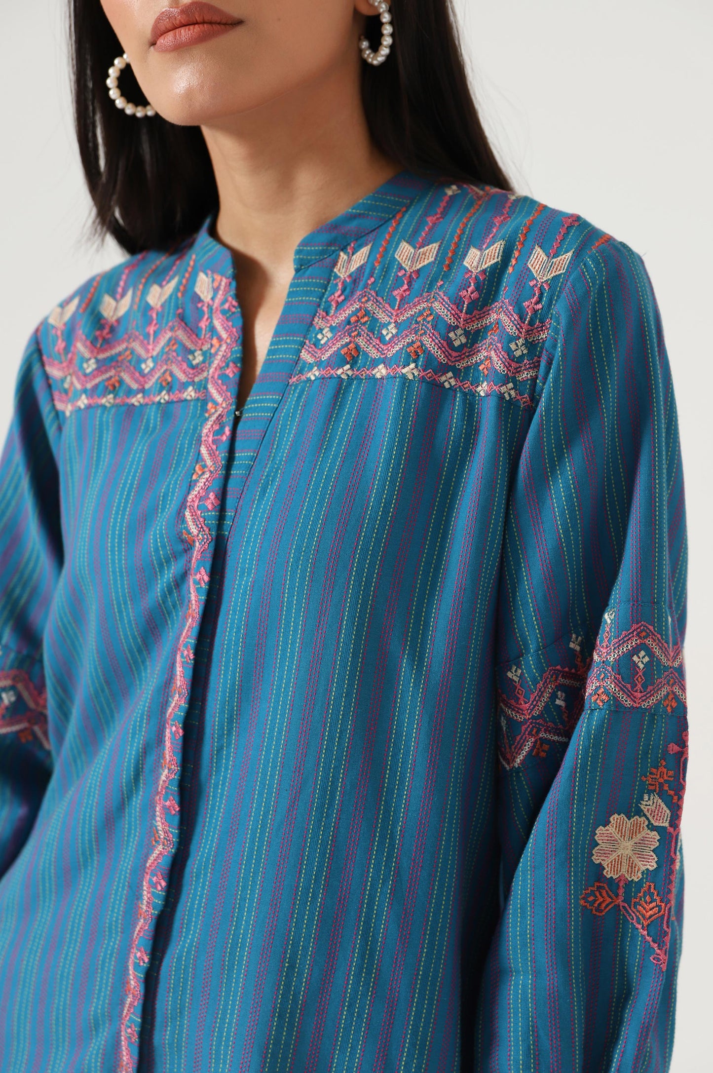 Stitched 1 Piece Embroidered Yarn Dyed Shirt