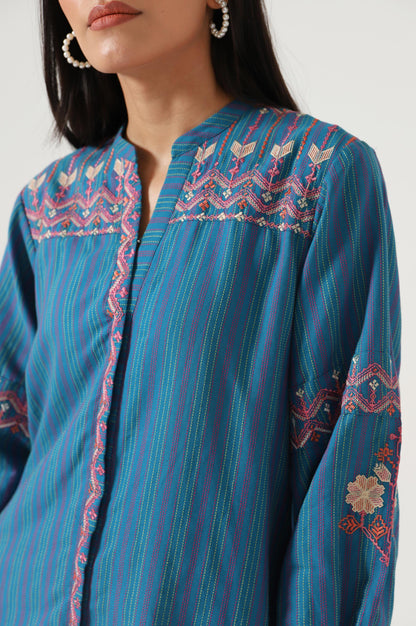 Stitched 1 Piece Embroidered Yarn Dyed Shirt