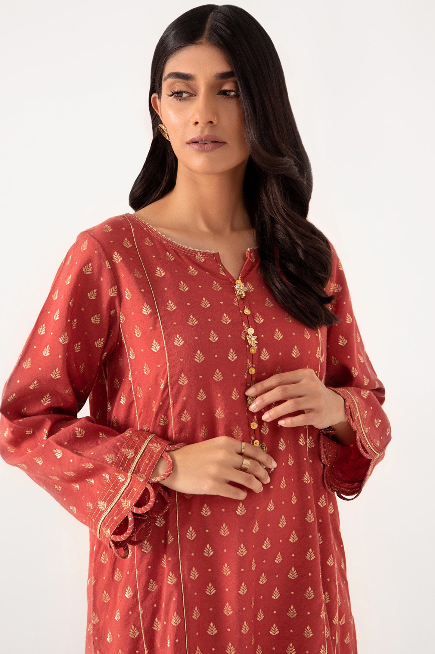 Stitched 1 Piece Embellished Jacquard Shirt