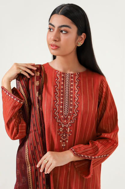 Stitched 2 Piece Embroidered Zari Line & Screen Print Dupatta