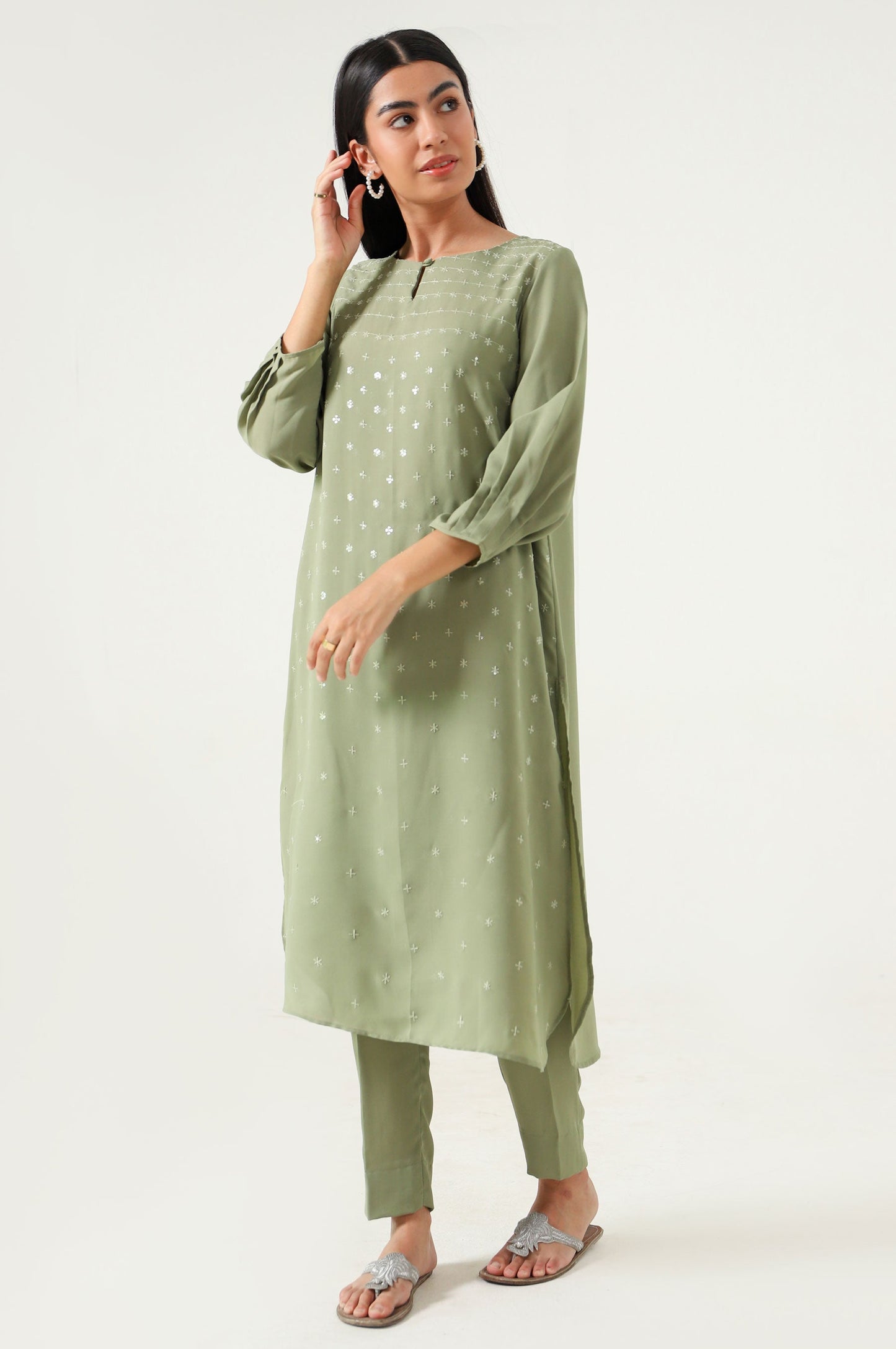 Stitched 2 Piece Embroidered Crepe Suit