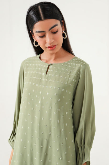 Stitched 2 Piece Embroidered Crepe Suit