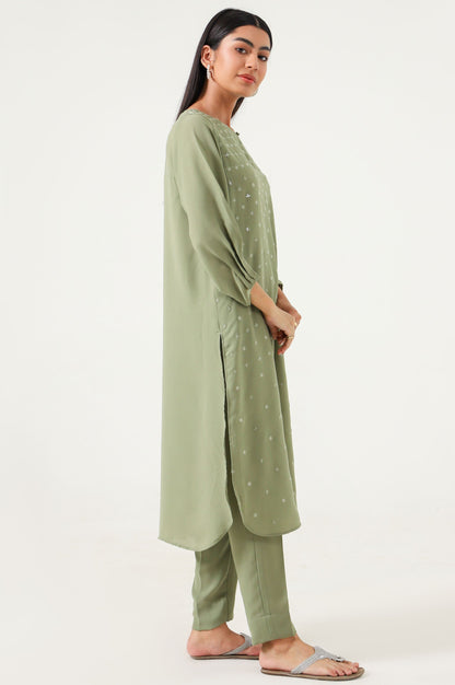 Stitched 2 Piece Embroidered Crepe Suit