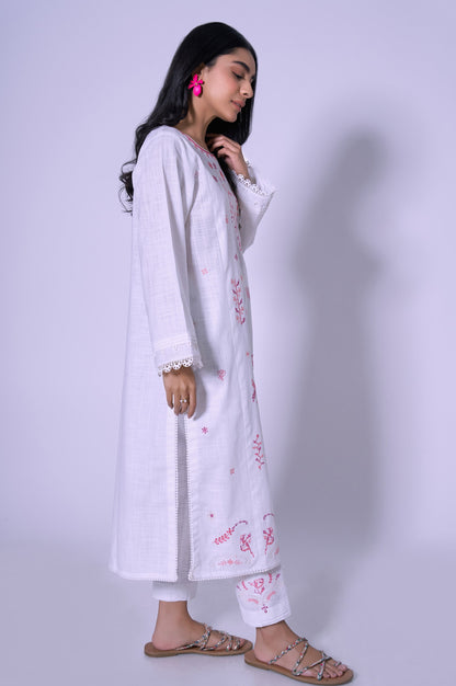 Stitched 2 piece Embroidered Cotton Slub Suit