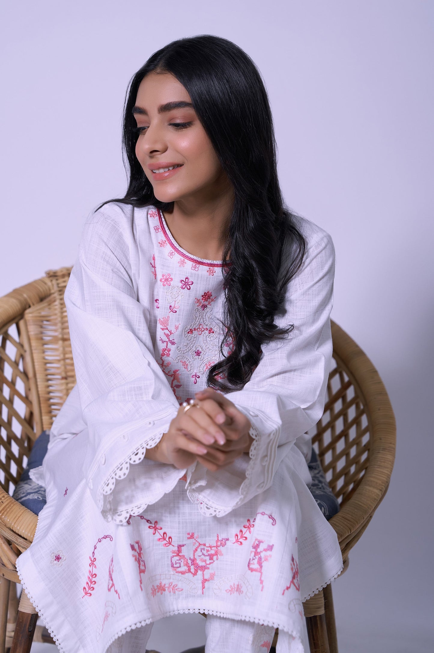 Stitched 2 piece Embroidered Cotton Slub Suit