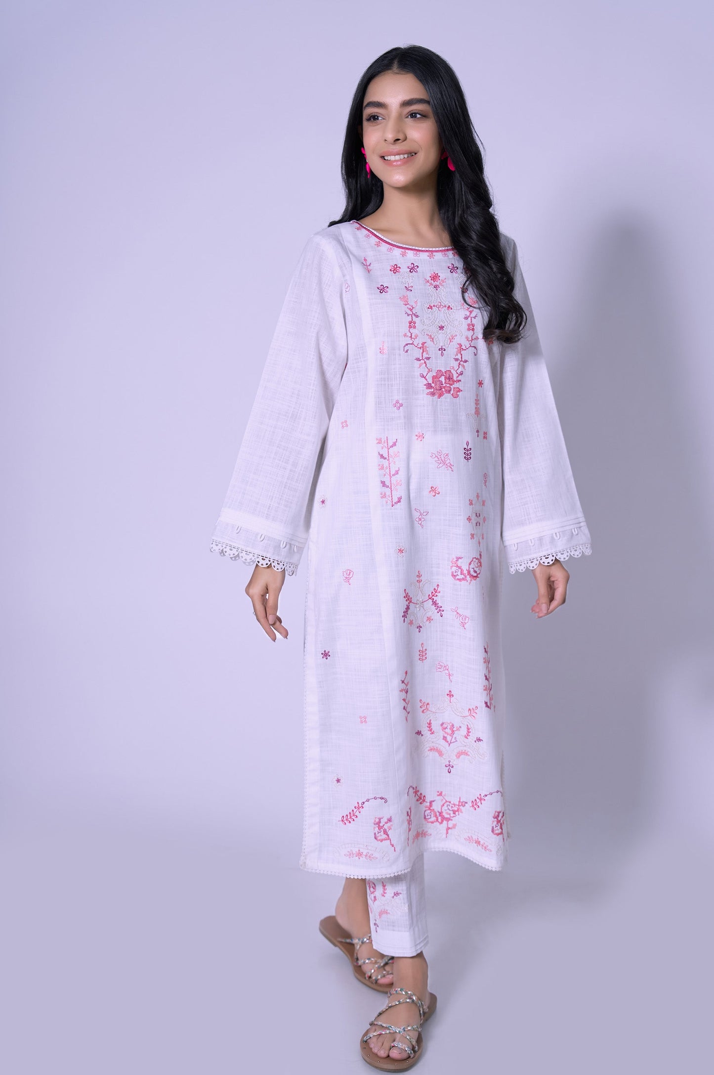 Stitched 2 piece Embroidered Cotton Slub Suit