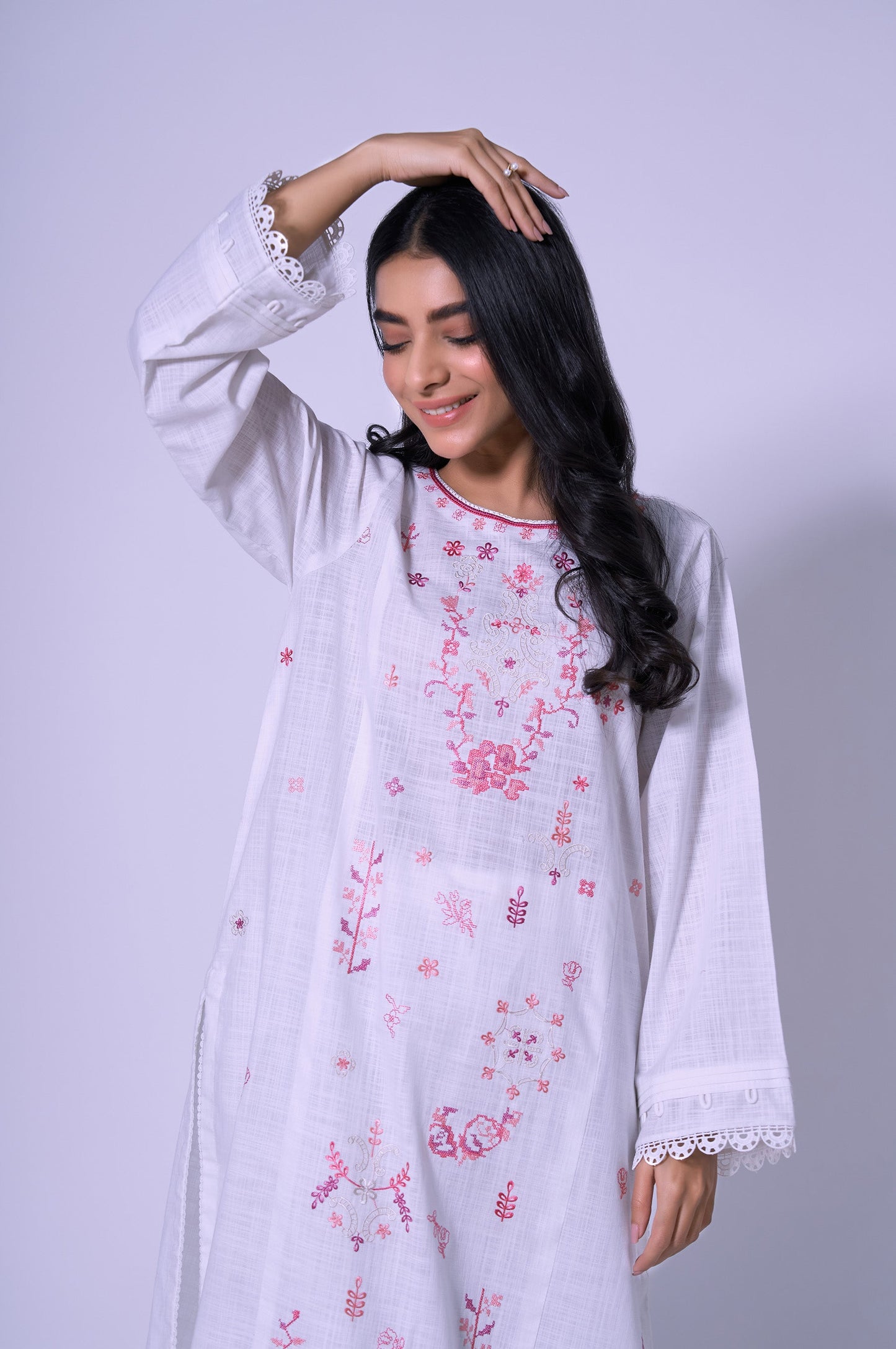 Stitched 2 piece Embroidered Cotton Slub Suit