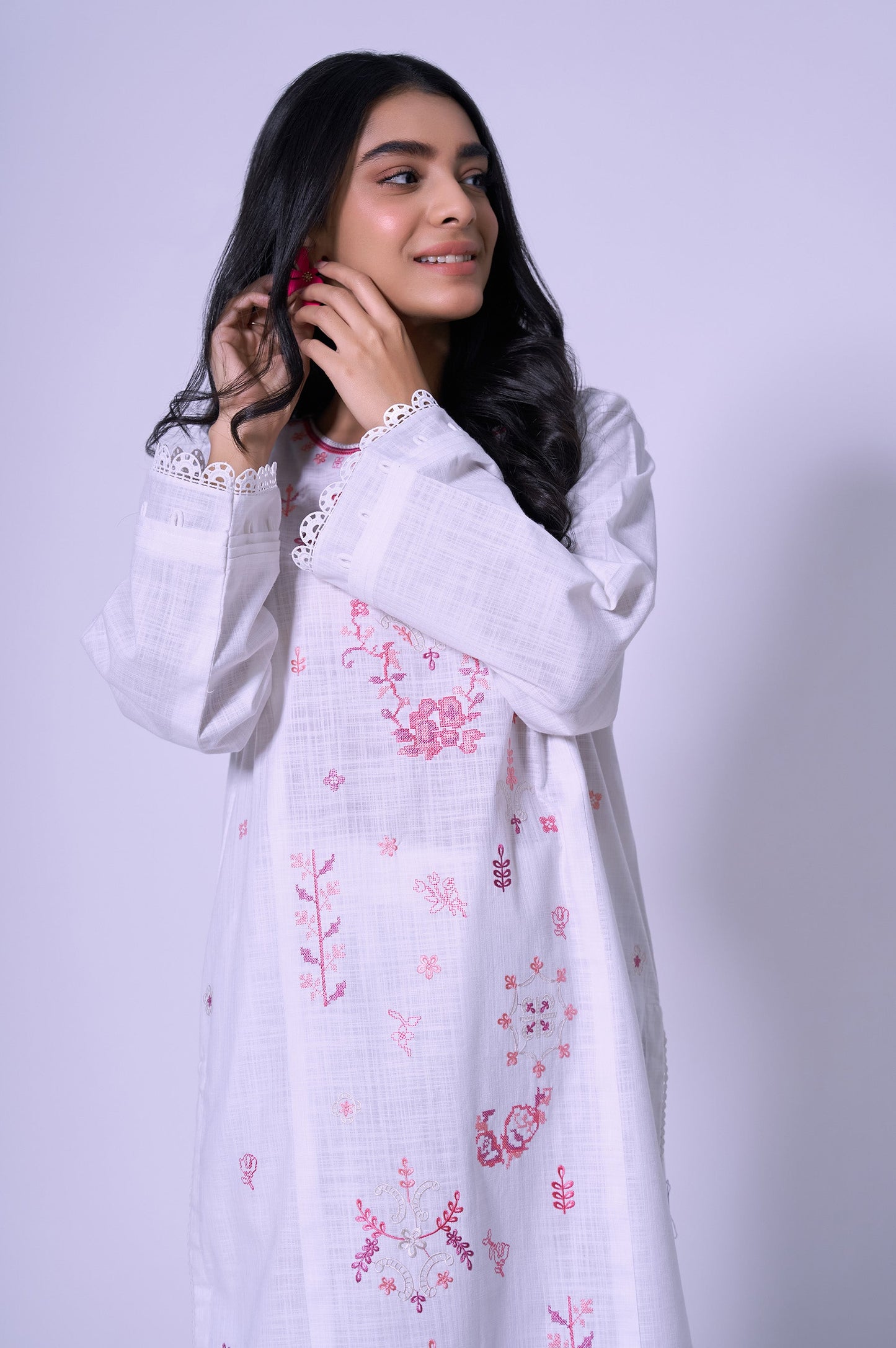 Stitched 2 piece Embroidered Cotton Slub Suit