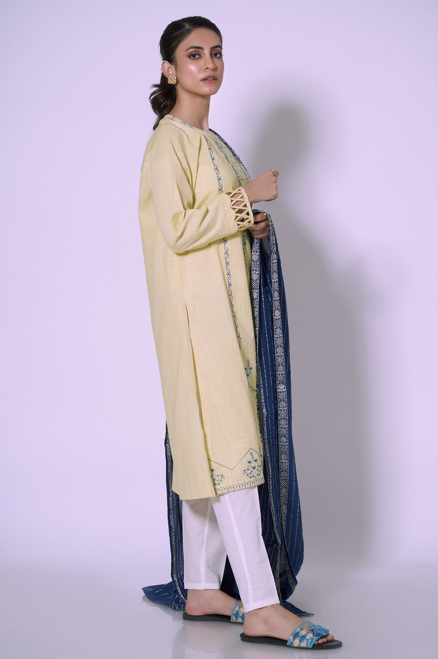 Stitched 2 piece Embroidered Cotton Slub Suit