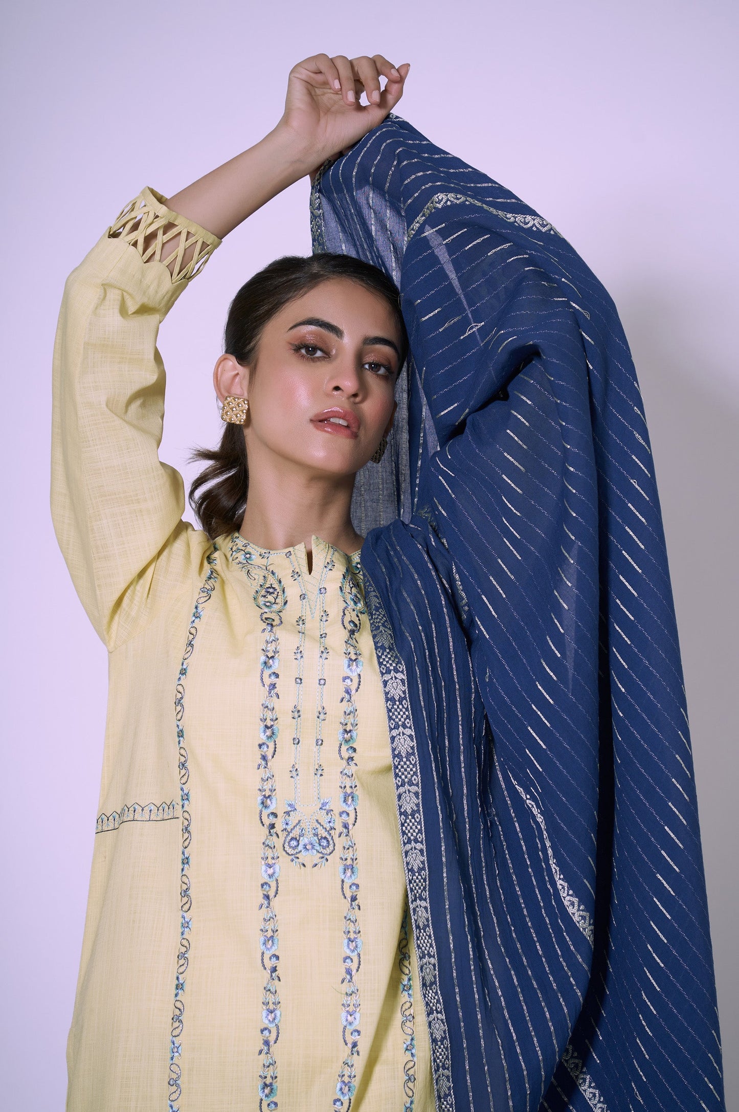 Stitched 2 piece Embroidered Cotton Slub Suit