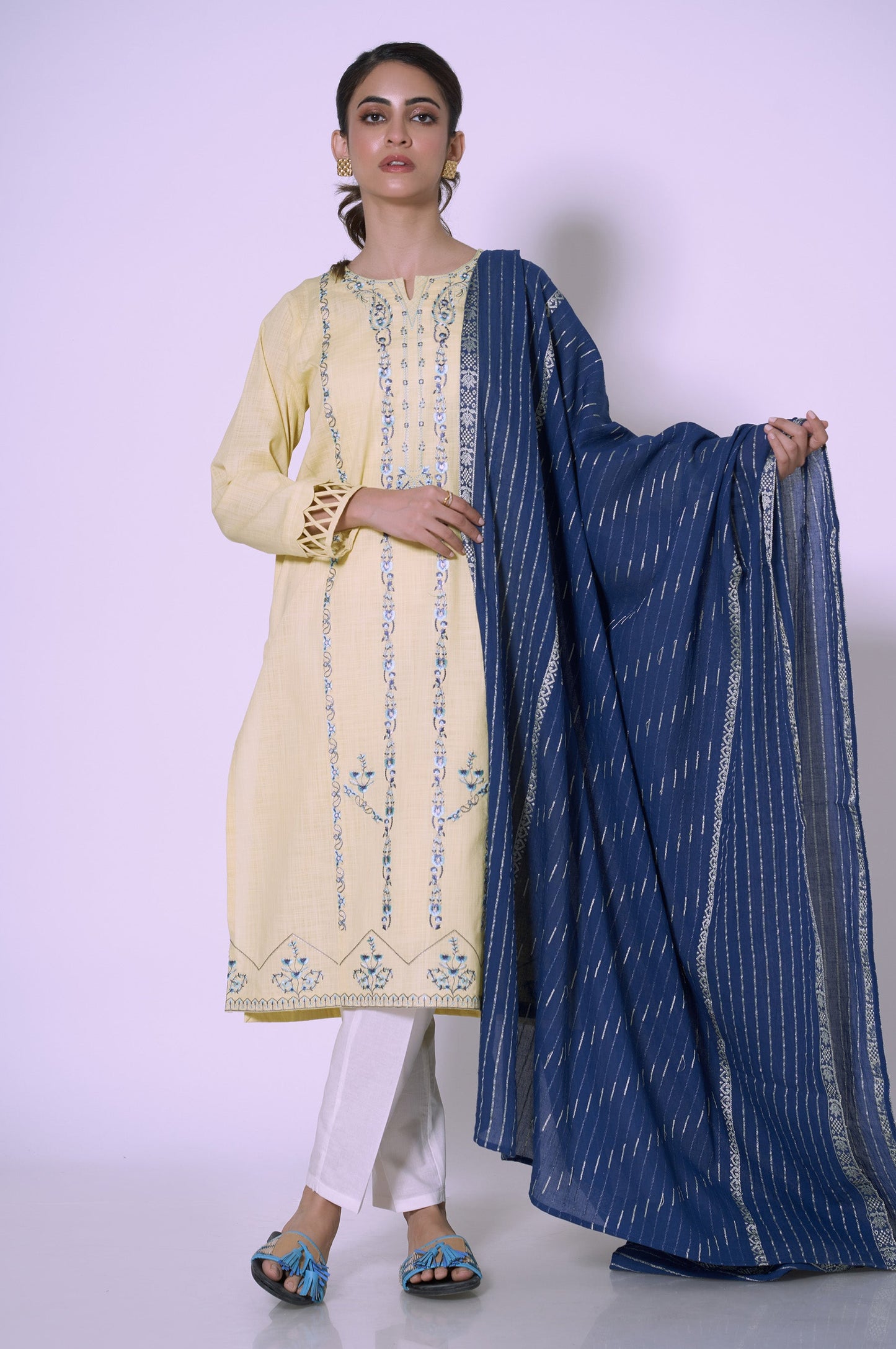 Stitched 2 piece Embroidered Cotton Slub Suit