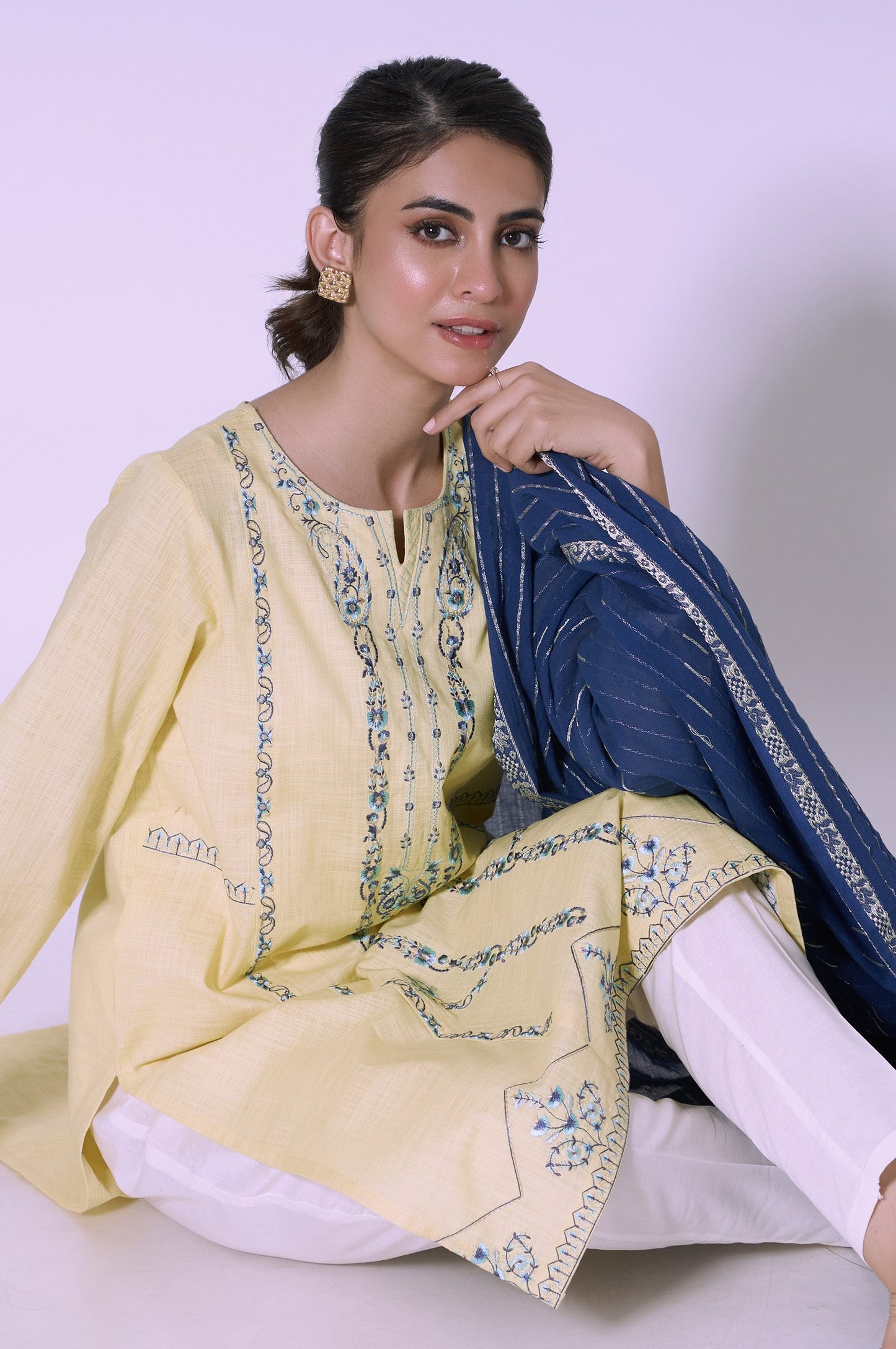 Stitched 2 piece Embroidered Cotton Slub Suit