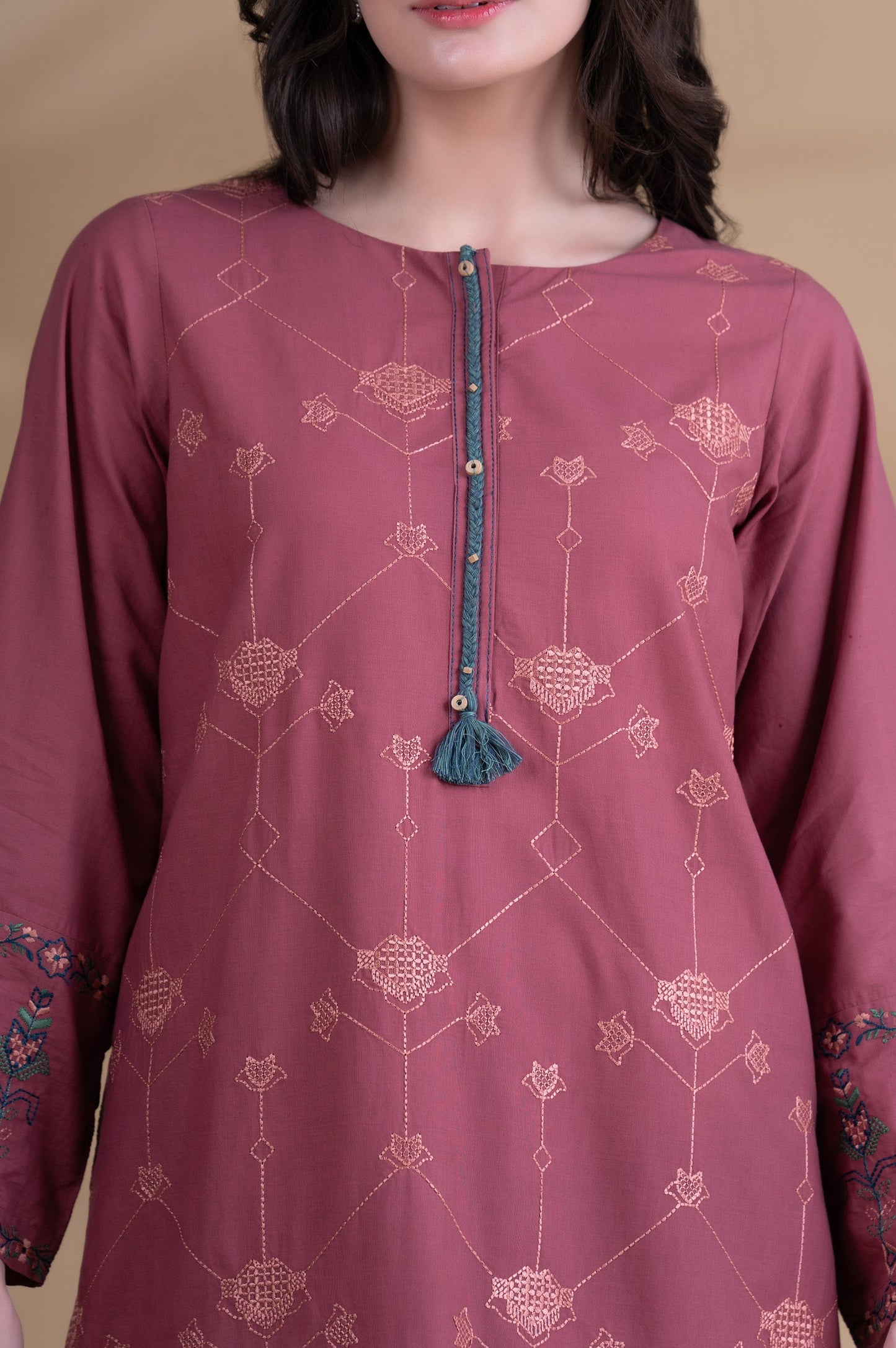 Stitched 2 Piece Embroidered Cambric Suit