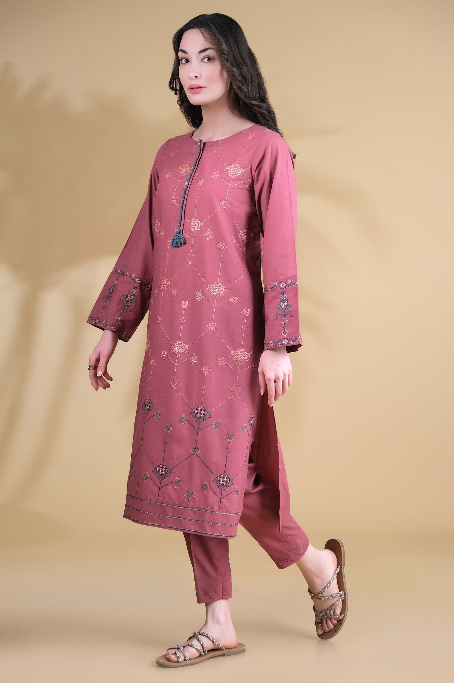 Stitched 2 Piece Embroidered Cambric Suit
