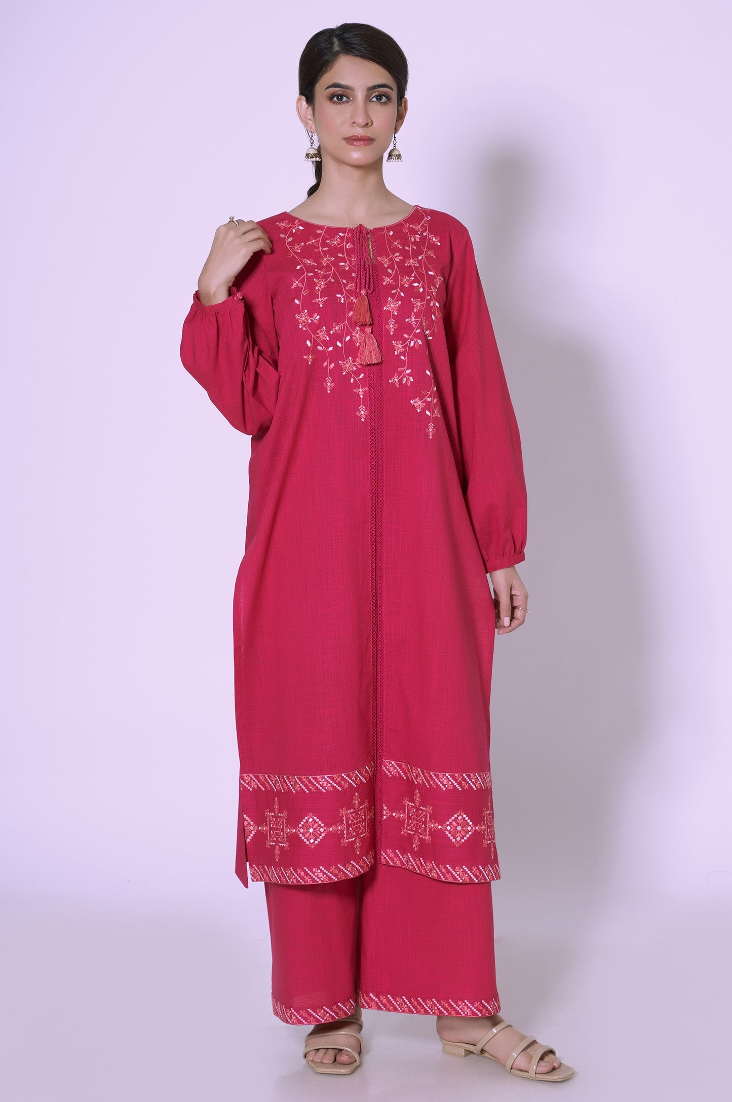 Stitched 2 piece Embroidered Slub Suit