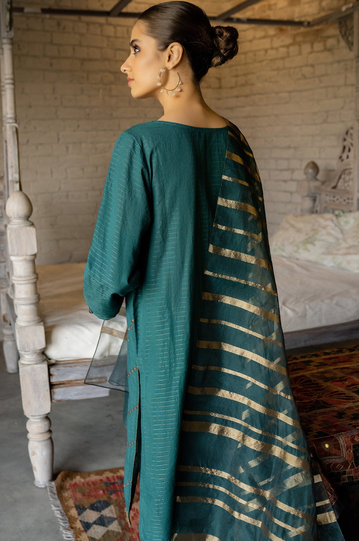 Stitched 3 Piece Embroidered Maysuri Suit with Organza Dupatta