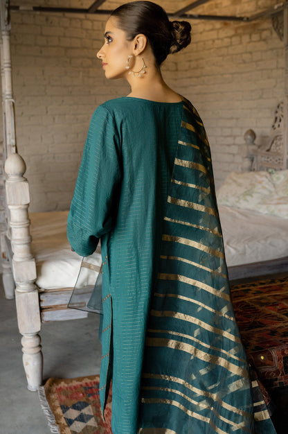 Stitched 3 Piece Embroidered Maysuri Suit with Organza Dupatta