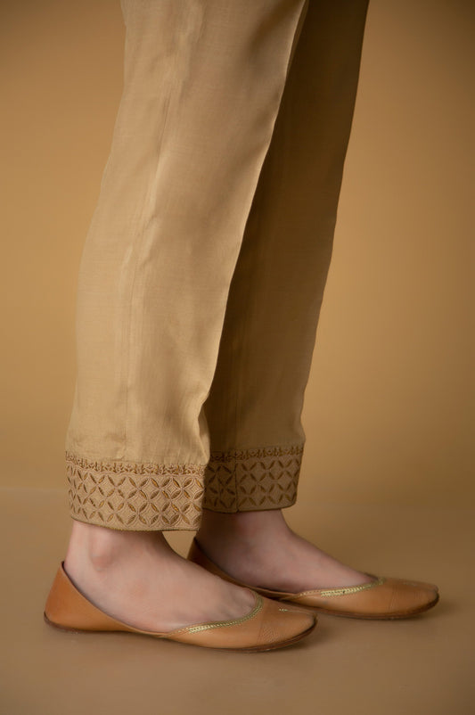 Embroidered Rawsilk Cigarette Pants