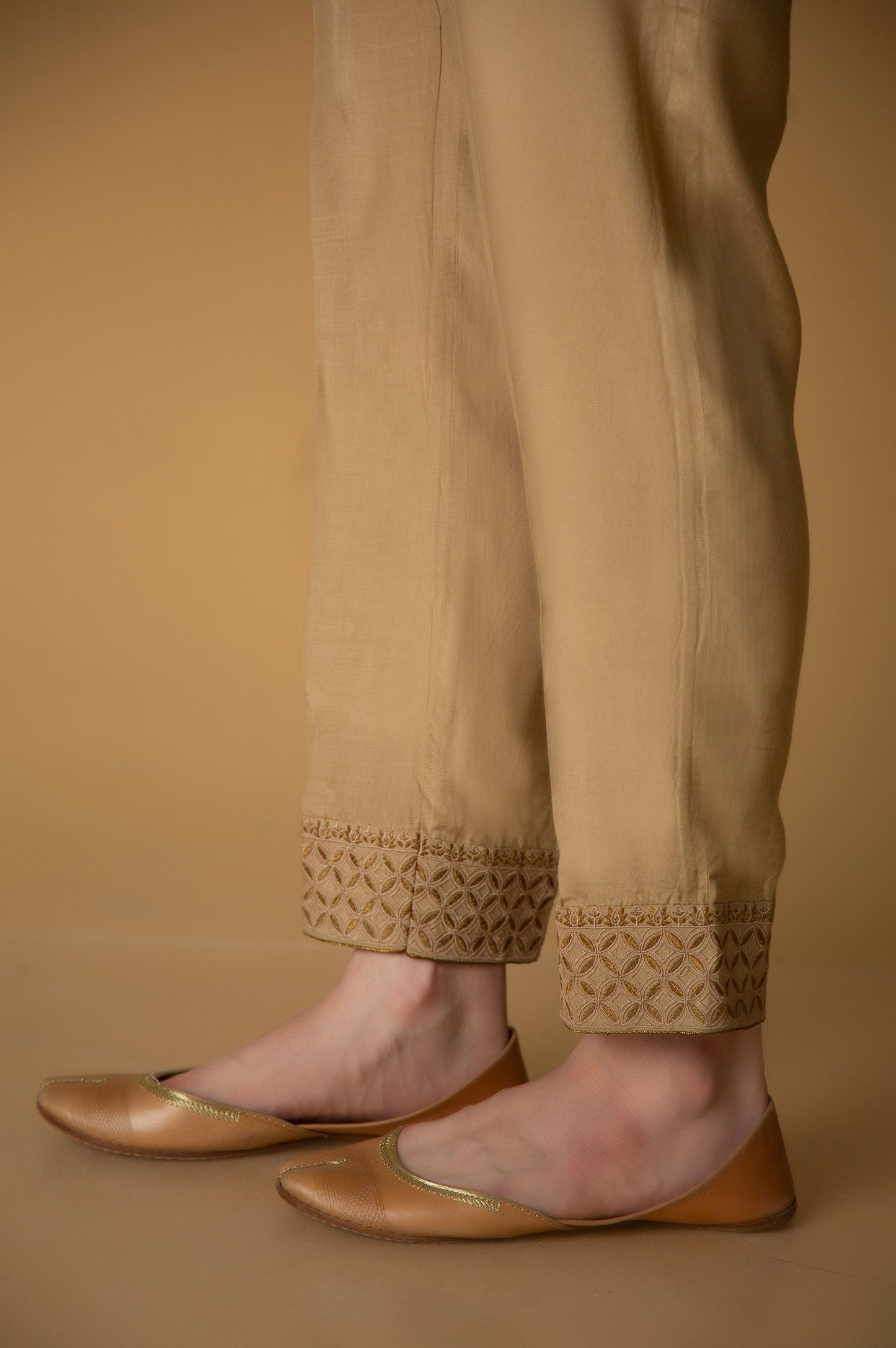 Embroidered Rawsilk Cigarette Pants