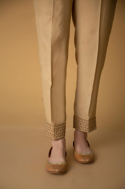 Embroidered Rawsilk Cigarette Pants