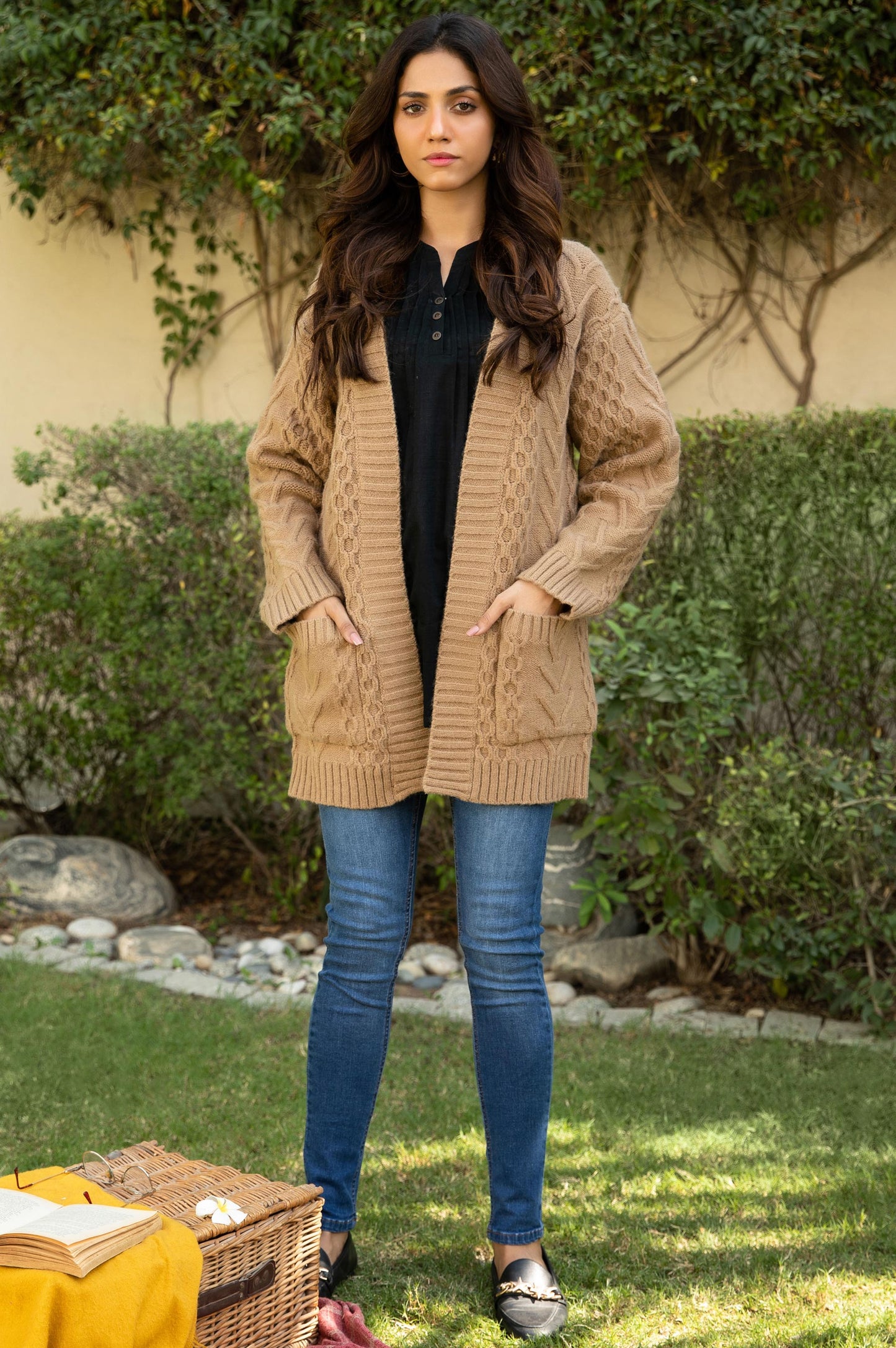 Front Open Cable Cardigan