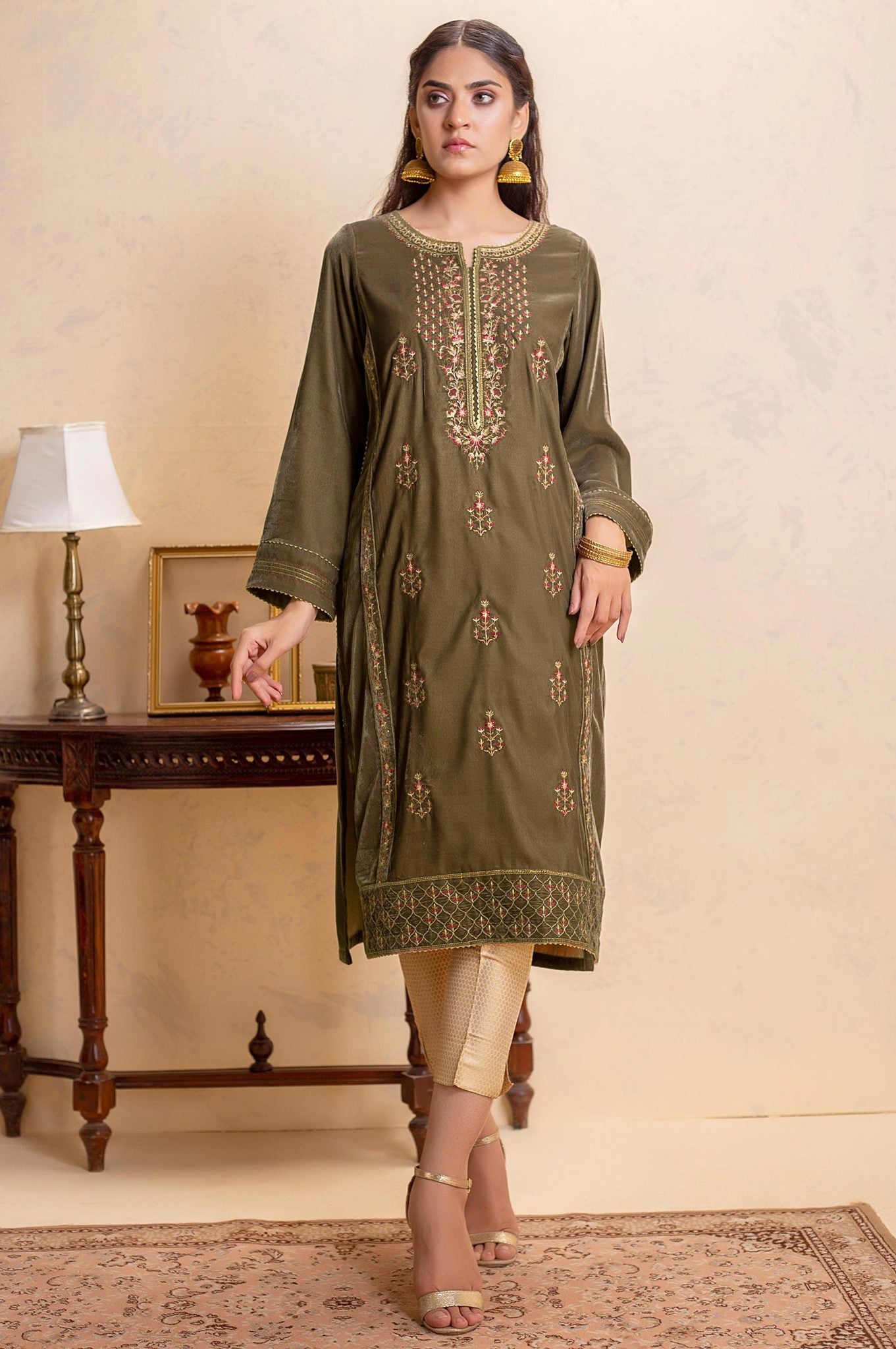 Stitched 1 Piece Velvet Embroidered Shirt